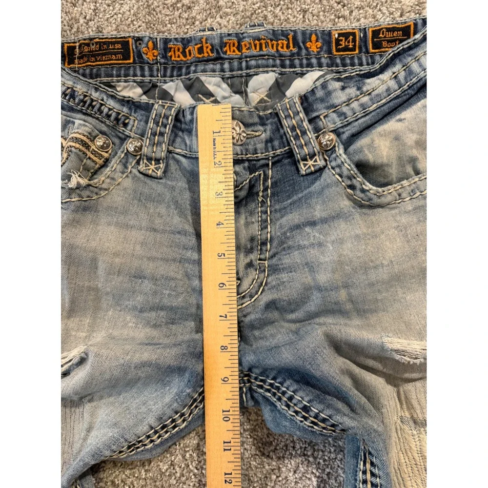 Rock Revival Jeans Men 34 Blue Owen Boot Distressed Ripped Embroidered EP9657BL*